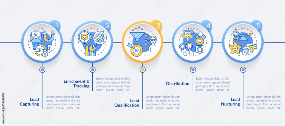 Lead management process circle infographic template. Promotion. Data ...