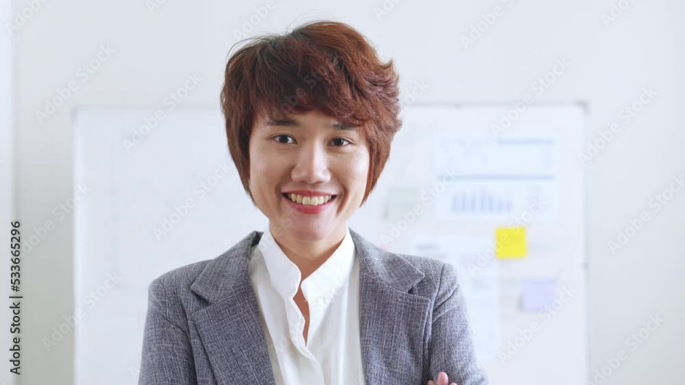 Portrait of young Asian businesswoman working in formal suit look at camera and smile Portrait of young Asian businesswoman working in formal suit look at camera and smile