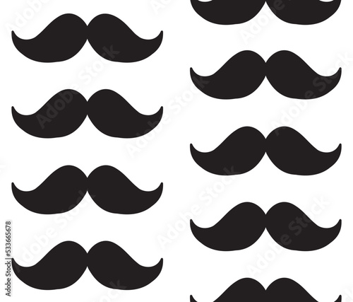 Vector seamless pattern of hand drawn doodle sketch mustache silhouette isolated on white background