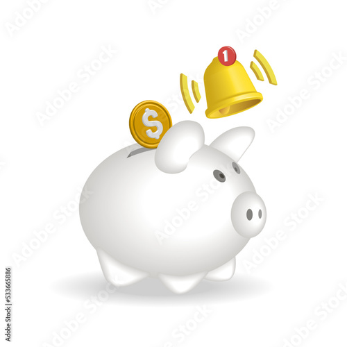 Piggy bank and gold coins. 3d illustration of dollars   bitcoin. Vector of the piggy bank and coin icon.