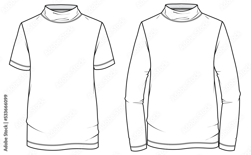 mens turtle neck t shirt flat sketch vector illustration Stock Vector