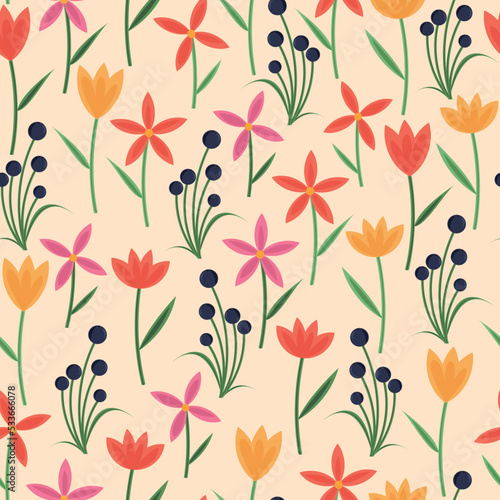 Trendy attractive vector seamless floral ditsy pattern design. Modern elegant repeating blooming flowers background for screen printing and textile