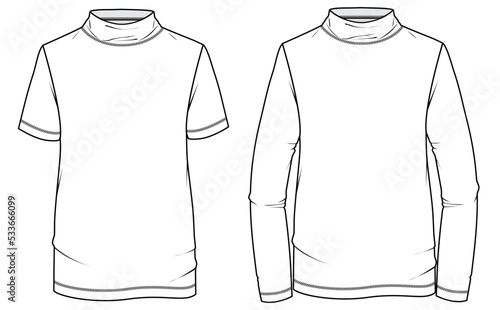 mens turtle neck t shirt flat sketch vector illustration