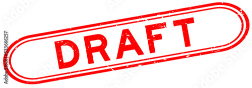 Grunge red draft word rubber seal stamp on white background