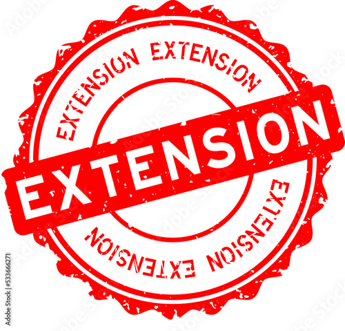 Grunge red extension word round rubber seal stamp on white background