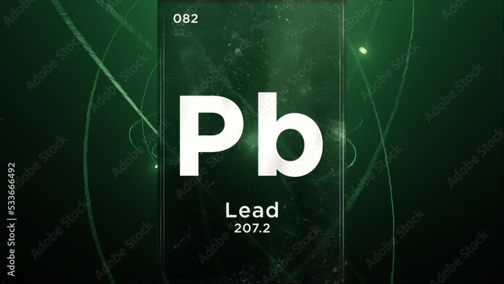 Lead (Pb) symbol chemical element of the periodic table, 3D animation on atom design background Lead (Pb) symbol chemical element of the periodic table, 3D animation on atom design background