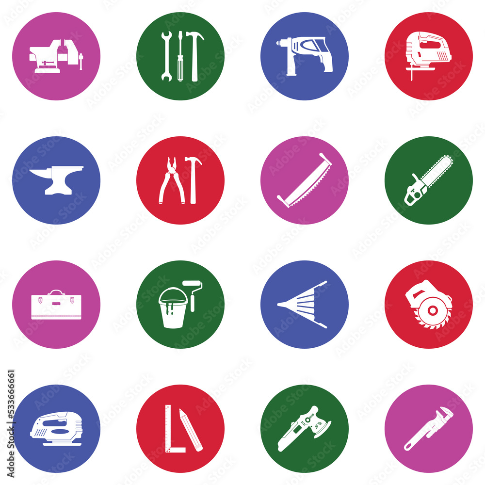 Crafting Tools Icons. White Flat Design In Circle. Vector Illustration. Crafting Tools Icons. White Flat Design In Circle. Vector Illustration.
