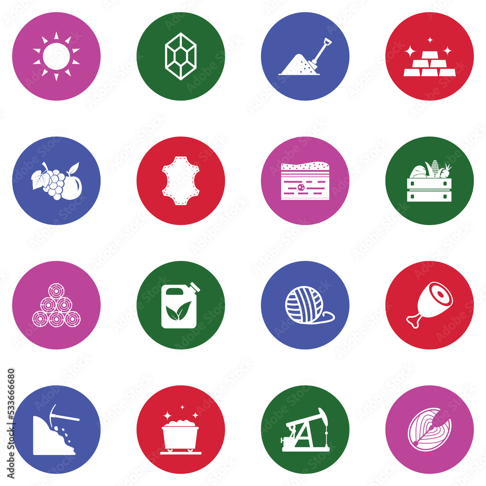 Natural Resources Icons. White Flat Design In Circle. Vector Illustration.
