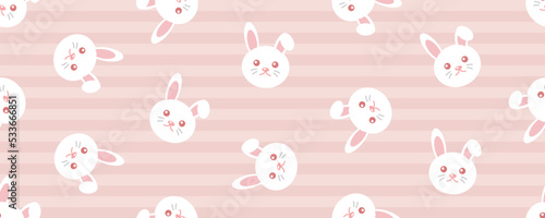 Fototapeta Naklejka Na Ścianę i Meble -  Pink kids baby rabbit bunny pastel doodle cartoon banner pattern