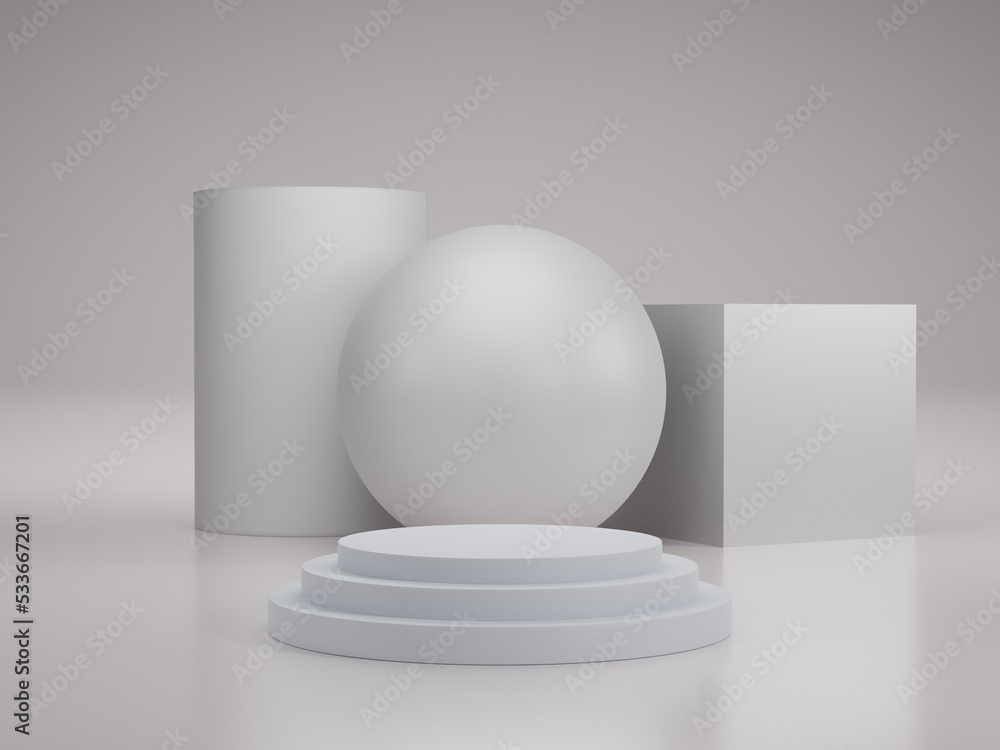 Podium mockup for product presentation, 3d rendering, white background