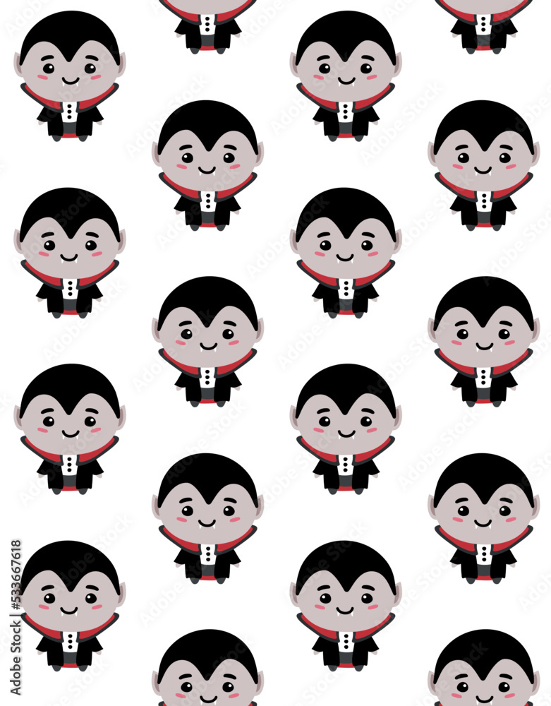 Vector seamless pattern of flat hand drawn cute vampire isolated on white background Vector seamless pattern of flat hand drawn cute vampire isolated on white background