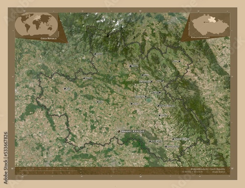 Kralovehradecky, Czech Republic. Low-res satellite. Labelled points of cities photo