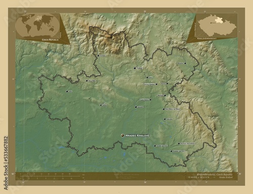 Kralovehradecky  Czech Republic. Physical. Labelled points of cities