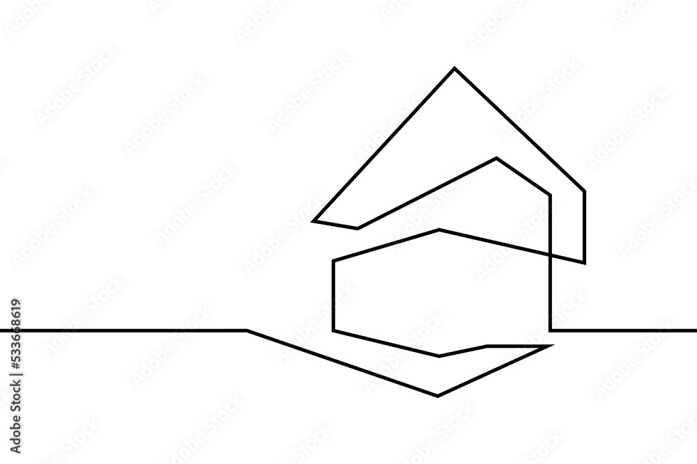Modern house in continuous line art drawing style. Contemporary ...
