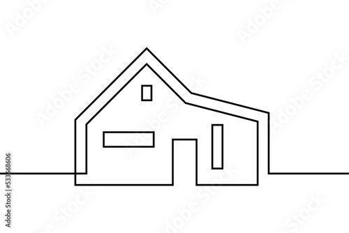 Abstract house in continuous line art drawing style. Modern family home minimalist black linear design isolated on white background. Vector illustration