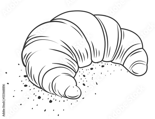 Croissant. Fresh baking, for menu, cafe, bakery, logo, color and black and white illustration. delicious bread croissant bakery