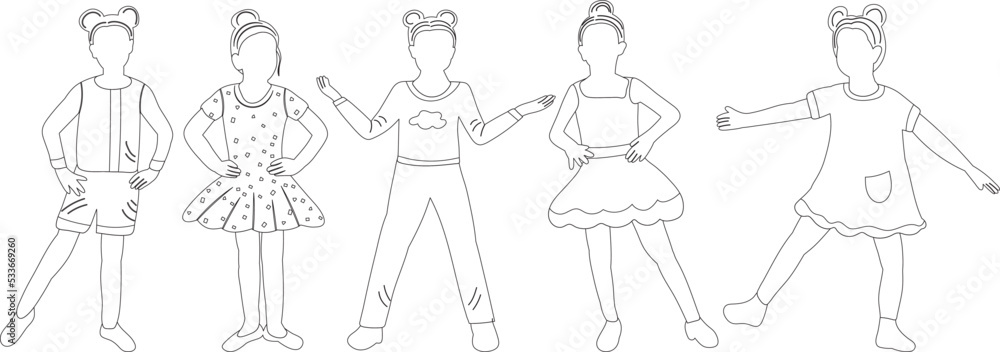 children dancing sketch ,contour on white background isolated vector