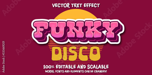 Funky style text, editable funky disco 80s style font template on old school sun background
