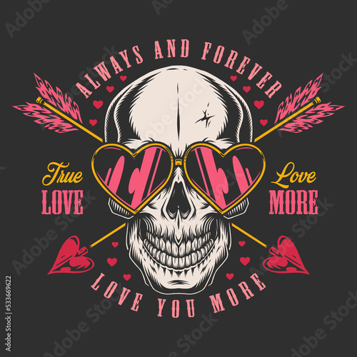 Romantic skull colorful poster vintage