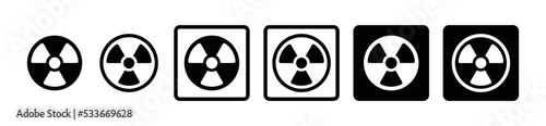 Radioactive icon vector set. Nuclear radiation or atomic energy warning sign symbol black and white 