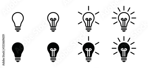 Lamp dim to light icon vector. Light bulb sign symbol silhouette. Idea lamp icon flat