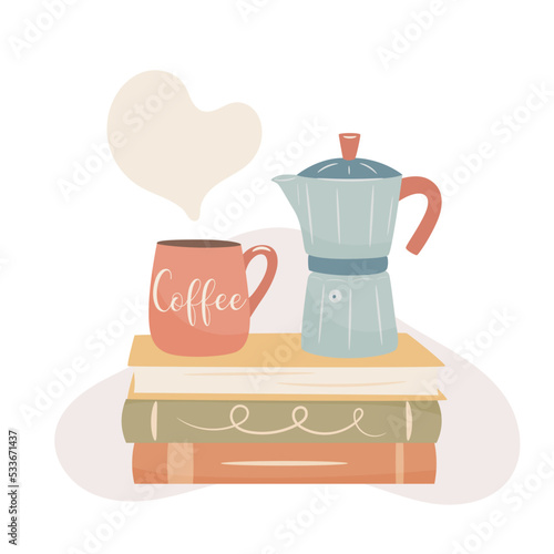 Hello Fall concept. Cozy time for reading books and drinking coffee.