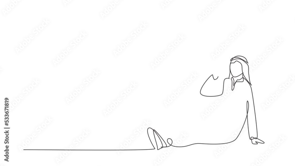 Self drawing animation of single line draw Arabian man sitting relaxed in the park enjoying a cup of hot coffee and fresh natural scenery. Happy lifestyle. Continuous line draw. Full length animated. Self drawing animation of single line draw Arabian man sitting relaxed in the park enjoying a cup of hot coffee and fresh natural scenery. Happy lifestyle. Continuous line draw. Full length animated.