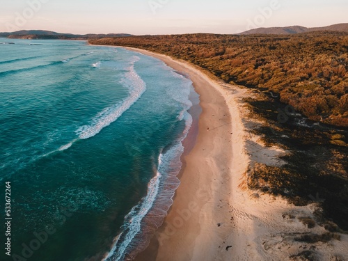 Aerial shot of Lake Tabourie beach, Australia photo