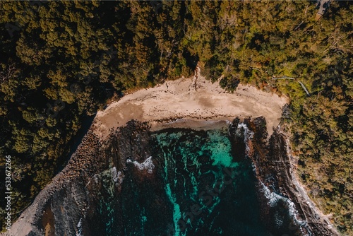 Aerial shot of Lobster Jacks beach, Ulladulla, NSW, Australia. photo