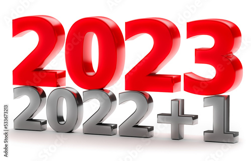 New year concept. Numbers 2022 plus 1 and 2023 isolated on white