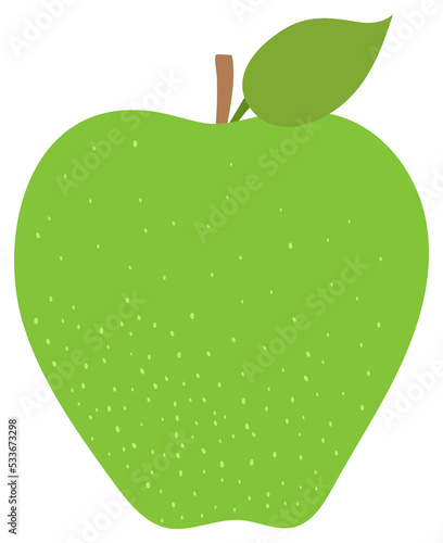 Apple fruit with leaf isolated on white background. Hand drawn doodle sketch. Green color sweet food