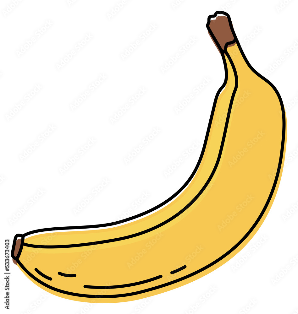 Banana illustration. Tropical, exotic fruit sketch. Color food icon