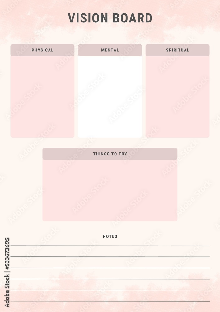 Elegant Vision Board Planner Template Sheet. Minimalist Planner Page Template. Modern planner template sheet