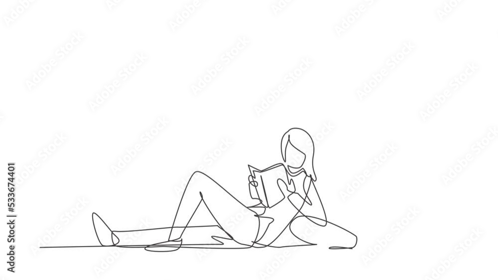 Animated self drawing of continuous one line draw students woman and man reading together, learning and sitting at park. Literature fans or lovers, education concept. Full length single line animation Animated self drawing of continuous one line draw students woman and man reading together, learning and sitting at park. Literature fans or lovers, education concept. Full length single line animation