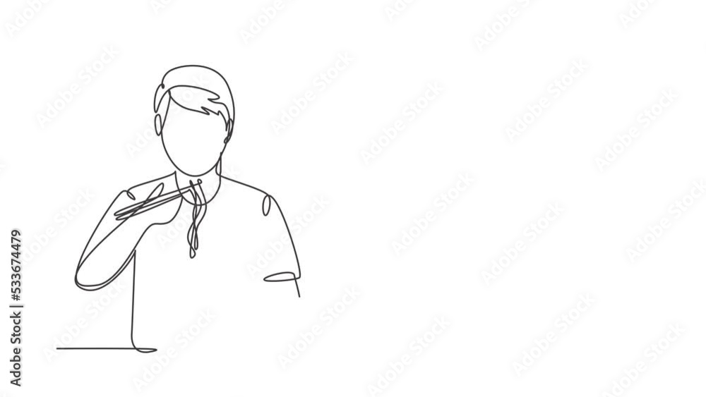 Self drawing animation of single line draw young male having noodles meal with chopsticks around table. Enjoy lunch when hungry. Delicious and healthy food. Continuous line draw. Full length animated. Self drawing animation of single line draw young male having noodles meal with chopsticks around table. Enjoy lunch when hungry. Delicious and healthy food. Continuous line draw. Full length animated.