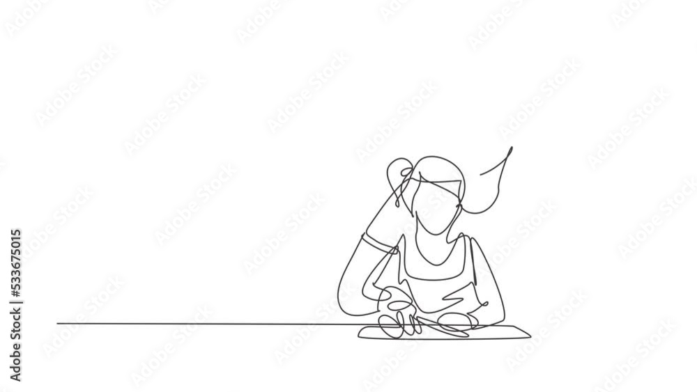 Animated self drawing of single continuous line draw father teaching his little daughter to cut vegetables and fruit. Healthy food at home. Happy family in kitchen. Full length one line animation Animated self drawing of single continuous line draw father teaching his little daughter to cut vegetables and fruit. Healthy food at home. Happy family in kitchen. Full length one line animation