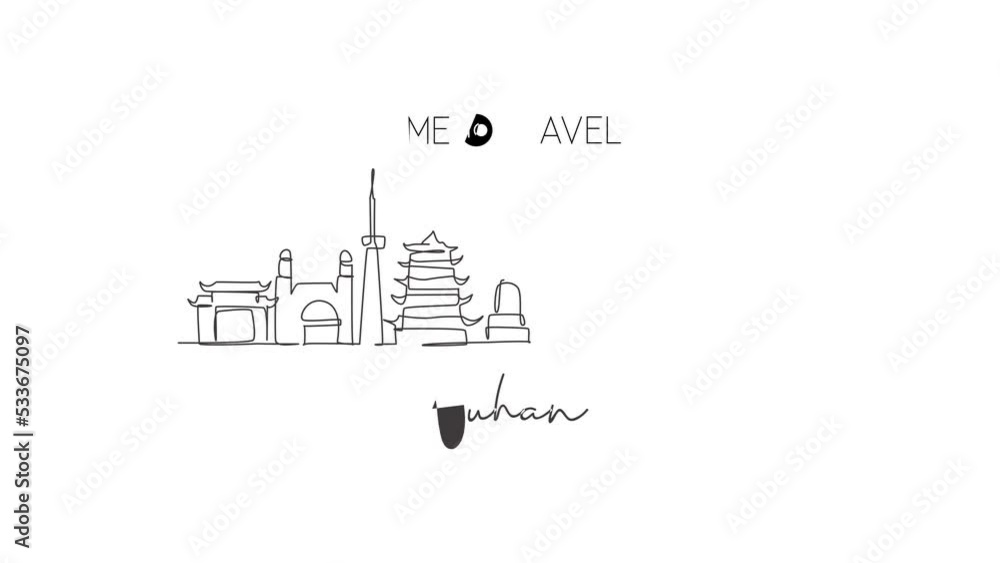 Animated self drawing of continuous line draw Wuhan city skyline, China. Asia beautiful landmark gallery. World landscape tourism travel wall decor poster print art. Full length single line animation Animated self drawing of continuous line draw Wuhan city skyline, China. Asia beautiful landmark gallery. World landscape tourism travel wall decor poster print art. Full length single line animation