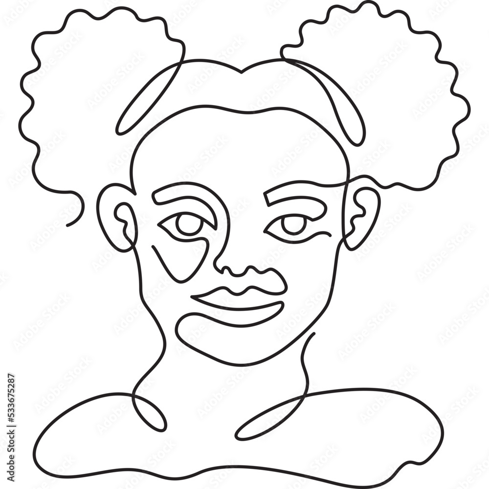 black woman with two buns minimal line art black woman with two buns minimal line art