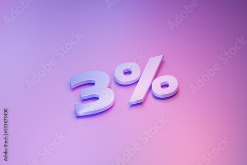 Three percent on a pink background, 3d render