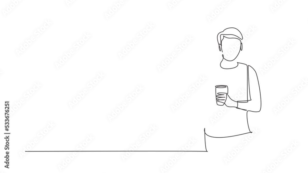 Animated self drawing of single continuous line draw handsome male pouring orange juice into glass from bottle while having breakfast at home. Healthy lifestyle concept. Full length one line animation Animated self drawing of single continuous line draw handsome male pouring orange juice into glass from bottle while having breakfast at home. Healthy lifestyle concept. Full length one line animation