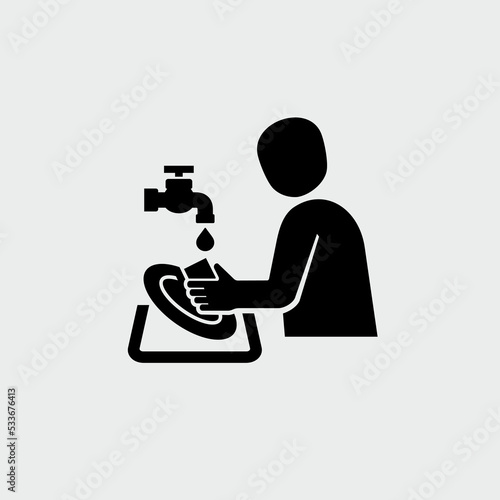 Person Hand Washing Dishes Vector Icon