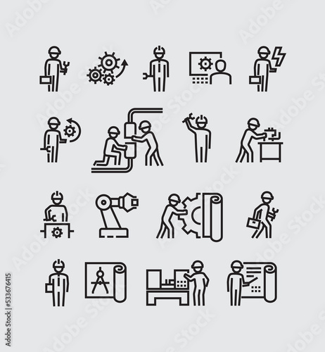 Engineering People Vector Line Icons Set 