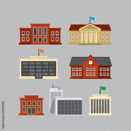 University School Isolated Building Vector Icons