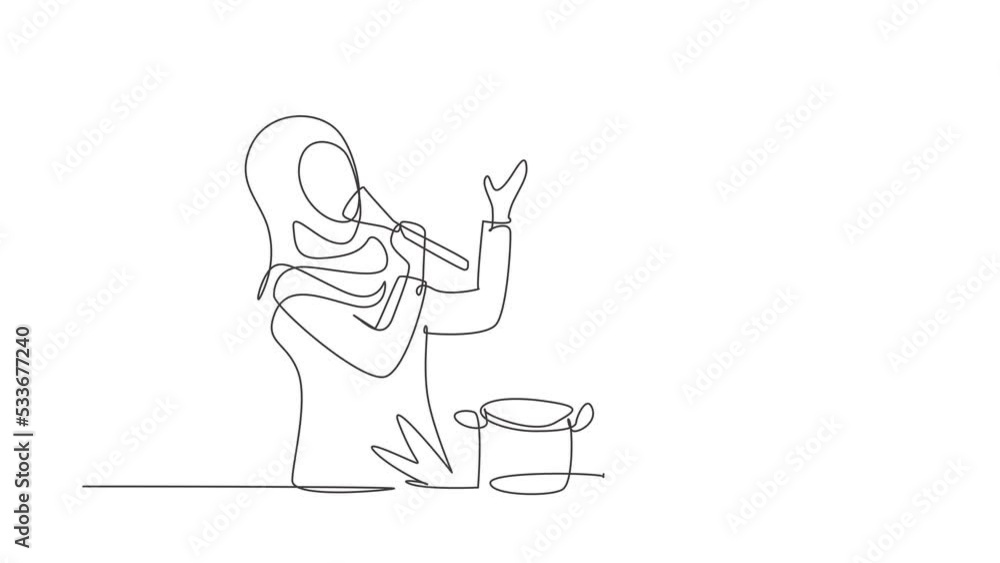 Animated self drawing of continuous one line draw cheerful Arabian mom and her little daughter singing while cooking together, using spatula and spoon as microphones. Full length single line animation Animated self drawing of continuous one line draw cheerful Arabian mom and her little daughter singing while cooking together, using spatula and spoon as microphones. Full length single line animation