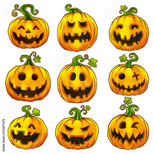 hand drawn halloween pumpkin set
