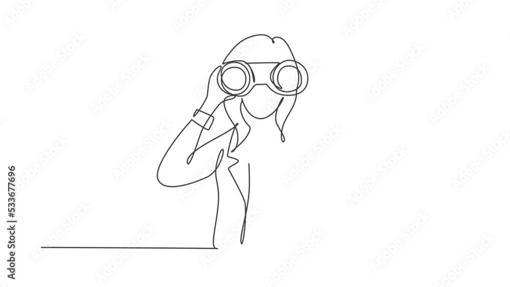 Searchign Drawing Self drawing animation of single line draw business woman looking ...