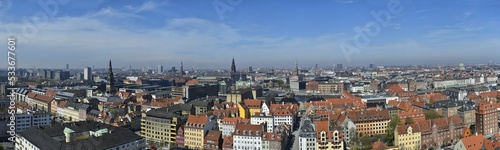 Panorama of Copenhagen, Denmark, old city skyline.