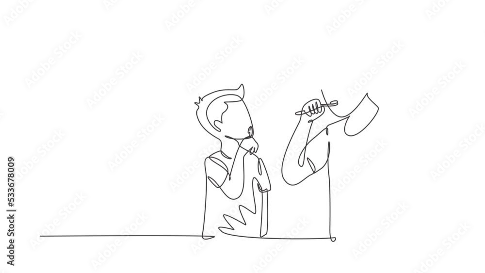 Self drawing animation of single line draw father teaching his son teeth brushing in bathroom. Routine habits for cleanliness and health of mouth and teeth. Continuous line draw. Full length animated Self drawing animation of single line draw father teaching his son teeth brushing in bathroom. Routine habits for cleanliness and health of mouth and teeth. Continuous line draw. Full length animated