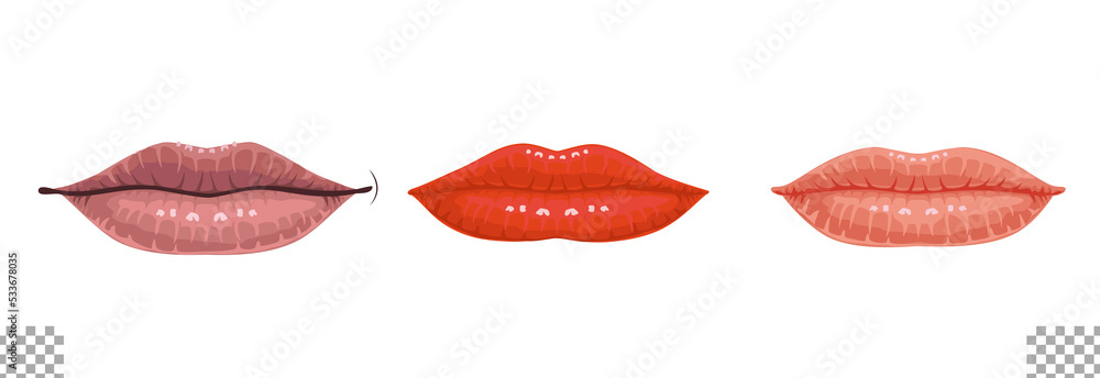 Woman mouth illustration set transparent background solid color lipstick color closed mouth thin Woman mouth illustration set transparent background solid color lipstick color closed mouth thin