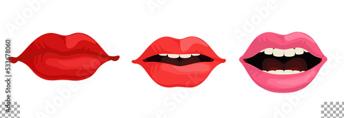 Woman Mouth Illustration Set Transparent Background Solid Color Sexy Lips